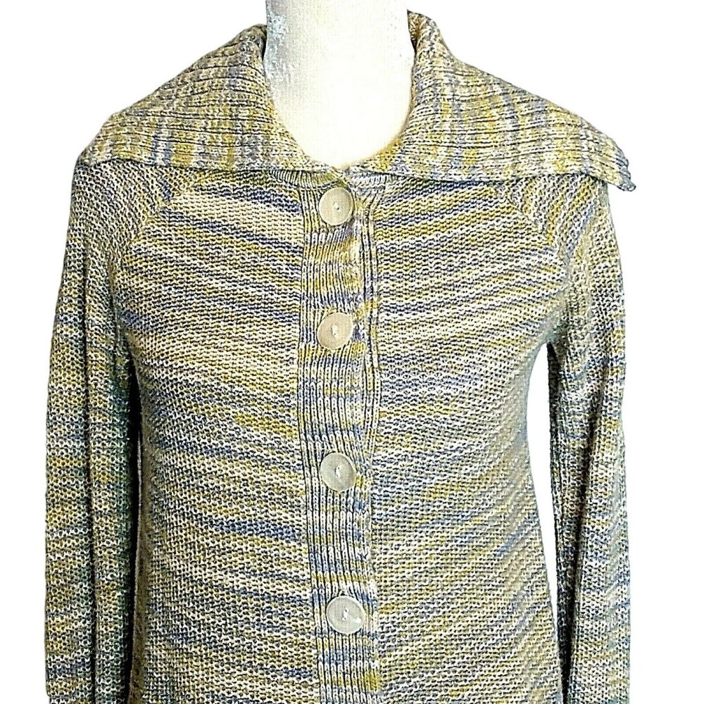 J Jill Cardigan Sweater‎ Womens XS Chunky Knit Wide Collar Button Variegated